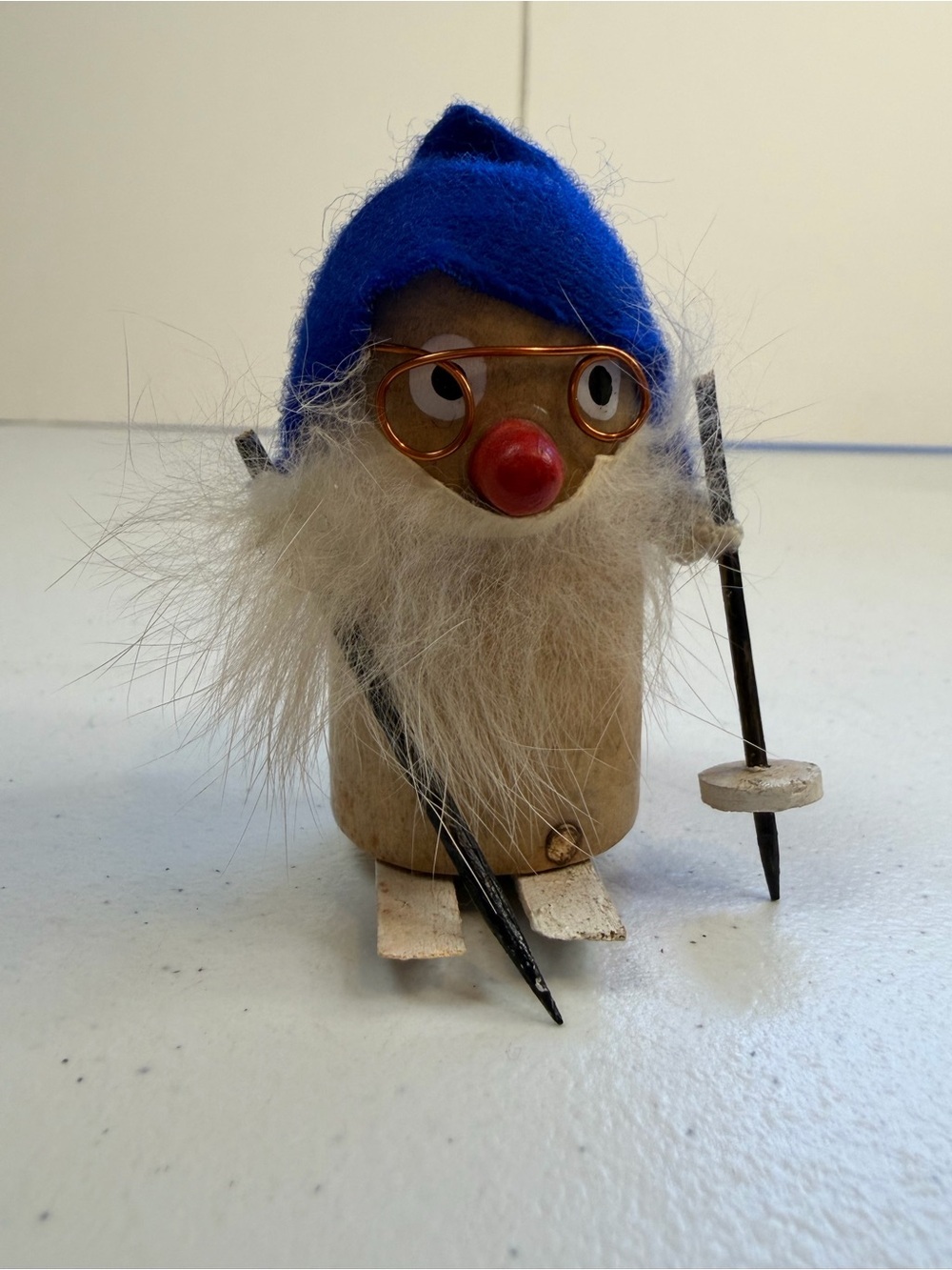 VINTAGE KURT ADLER WOODEN SKI ELF GNOME TOMTEN ORNAMENTS SKIS SKIING JAPAN 1960S